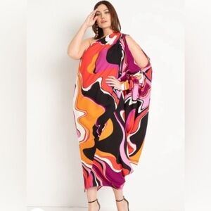 Eloquii One Shoulder Wavy Multicolored Kaftan Size 26/28 NWT